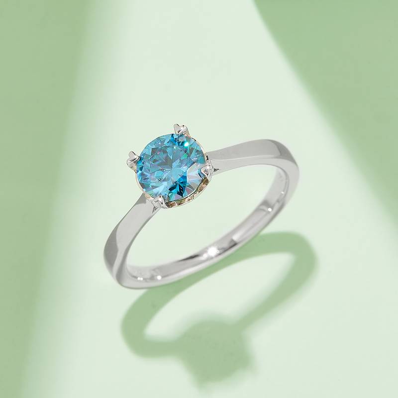 直臂爱心杯四爪S925银镀白金MoissaniteWomen's Ring1ctD级